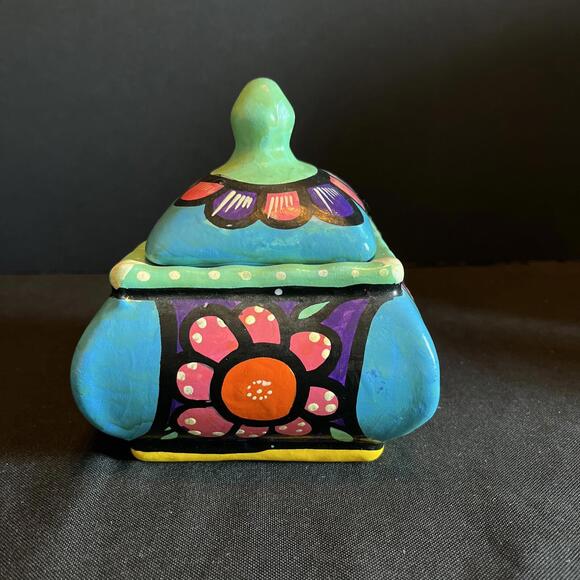 Vtg. Mexican Pottery Talavera Folk Art Hand Painted Cannister Container Floral - Picture 3 of 14